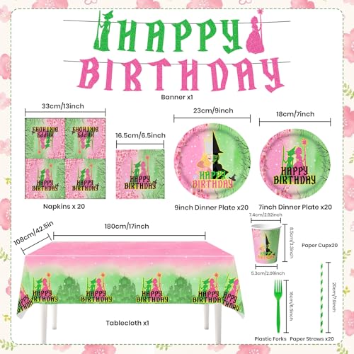 122Pcs Witch Party Supplies Pink and Green Birthday Decorations - Mixed Set