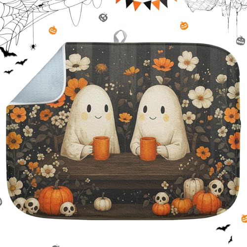 Halloween Ghost Absorbent Dish Drying Mat 18 x 24 Inches Kitchen Accessory - Cute Ghost Variation