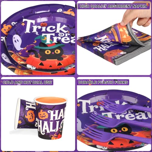 Halloween Party Supplies Set - Purple Pumpkin, 125 Pieces for 25 Guests - Includes Plates, Napkins, Cups & Cutlery