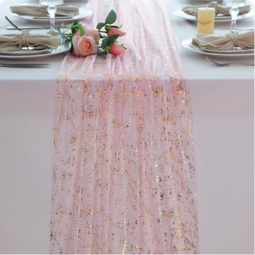 Pink Gold Table Runner 10FT Sheer Gauze Tulle Romantic Decor - Snowkingdom