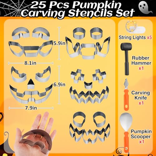 Halloween Pumpkin Carving Kit with Stencils Lights and Tools for Kids & Adults