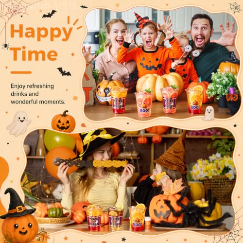 Halloween Disposable Plastic Cups 50 Count - Clear 12 OZ Party Drinkware - Pumpkin & Ghost Designs