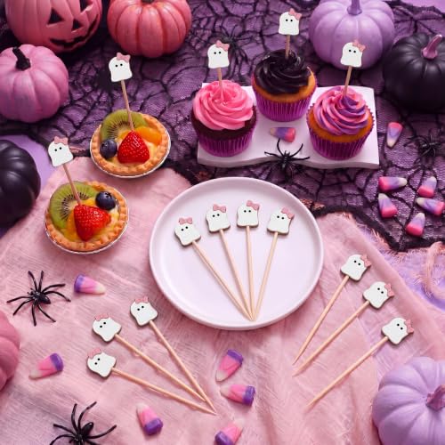 Halloween Ghost Cocktail Picks - Pink & White Ghosts, 100 Pcs