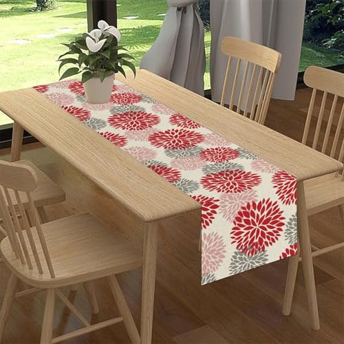 Spring Floral Boho Table Runner 13x90 Inch - Dahlia Pinnata Design - Variation of THIS listing