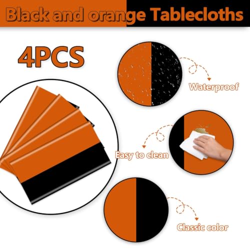 Halloween & Graduation Orange Black Rectangle Tablecloths - 4 Pack, 51x86 Inch - Variation: Orange & Black