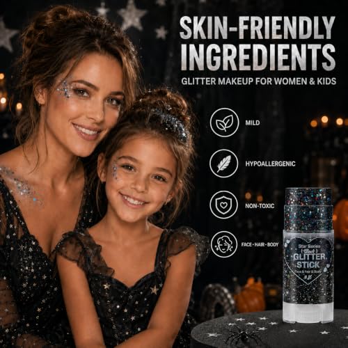 Black Body Glitter Stick for Face & Hair Halloween Makeup - Sparkling & Waterproof