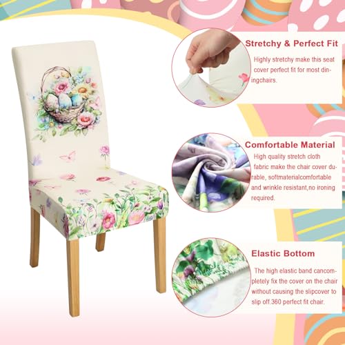 Easter Chair Covers Bunny Print Set - 6 Removable Seat Covers for Spring Holiday Decor