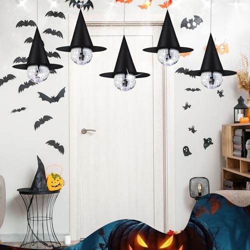 Halloween Disco Decorations Set - Hanging Witch & Disco Ball Party Decor