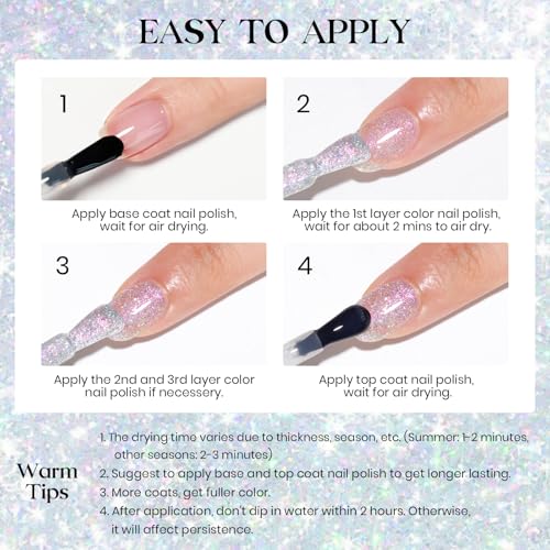 Rainbow Glitter Nail Polish - Quick Dry, Iridescent, 15ml - Glitter Rainbow Variation