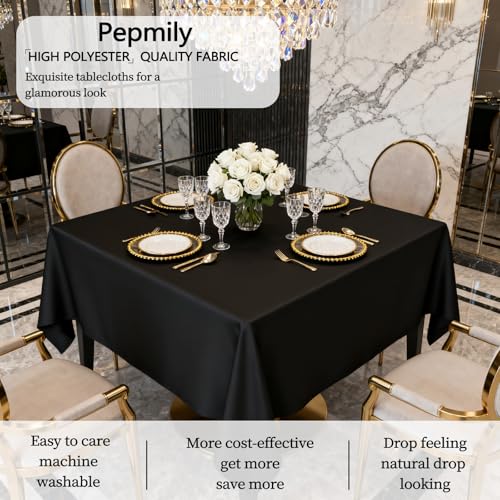 Black 70x70 Inch Square Tablecloth - 8 Pack, Reusable Polyester, Elegant Dining