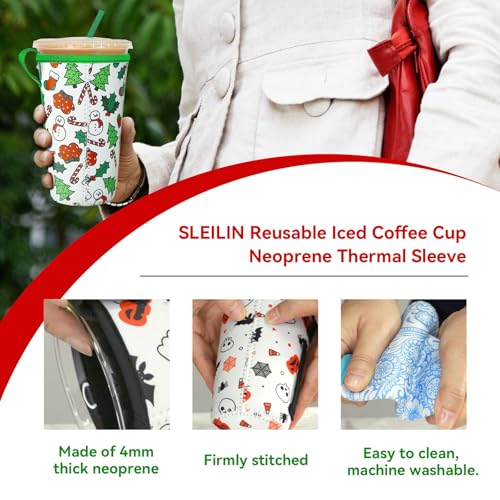 Jolly Holiday Reusable Neoprene Coffee Cup Sleeve Set - Insulated for Hot & Cold Drinks