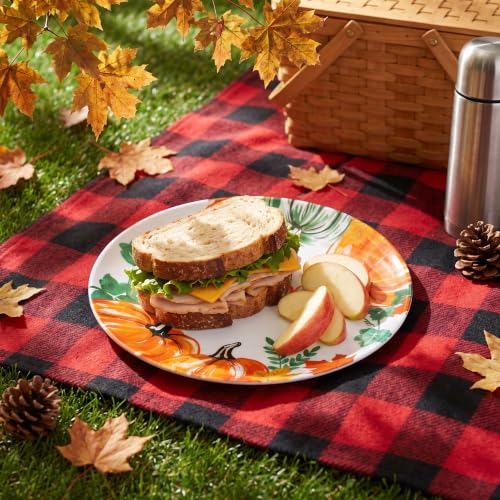 Pumpkin Fall Melamine Dinner Plates Set of 6 - 10 Inch Halloween & Thanksgiving
