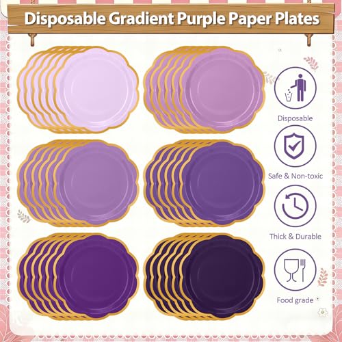 Purple Party Plates and Napkins Set for 48 Guests - Purple / 48 Set