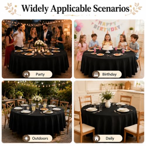 Black 84-Inch Round Disposable Tablecloths - Set of 6, Party & Event Cover