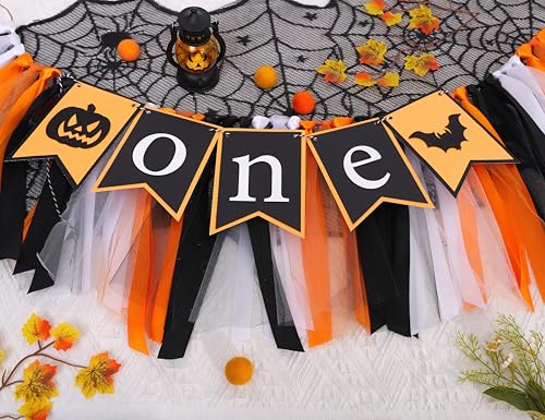 Halloween First Birthday Banner with Pumpkin & Bat Decorations - Kids Party Garland