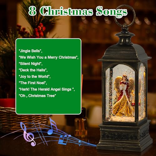 Lighted Angel Christmas Snow Globe Lantern with Music & Timer - 6-Angel