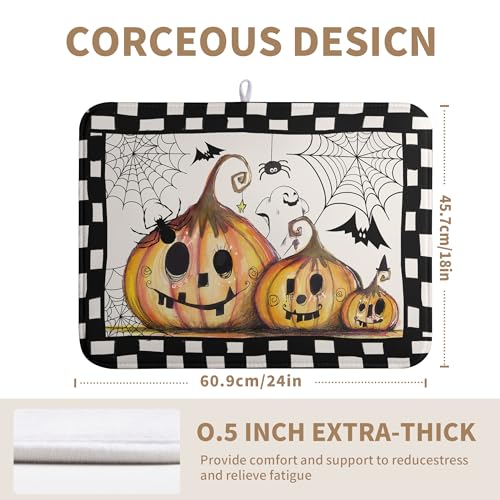 Halloween Dish Drying Mat - 18x24 Inch Pumpkin Ghost Bat Web Microfiber Drainer - Spooky Kitchen Counter Protector - Variation of THIS listing