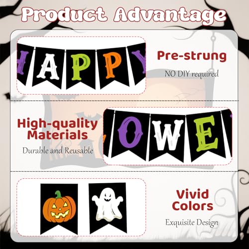 Halloween Banner - Pre-Strung 118-Inch Festive Party Decorations with Ghost & Pumpkin