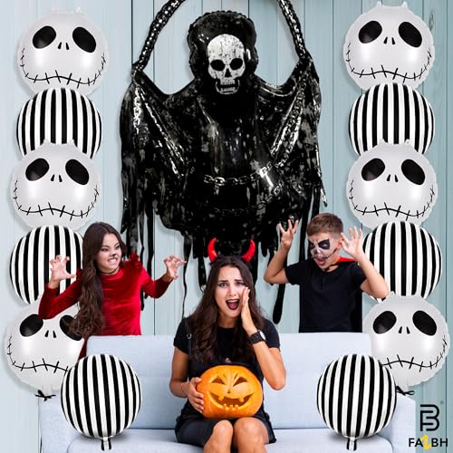 Giant 59-Inch Halloween Reaper Balloon Kit with Skull & Striped Balloons - Spooky Party Decorations