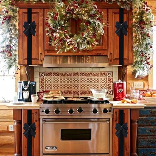 Black Velvet Cabinet Ribbon Bows - Halloween & Christmas Decor, 6 Pack