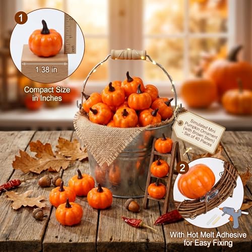 Mini Artificial Pumpkins Set - 40 Pcs 1.4 Inch Fall Halloween Thanksgiving Decor
