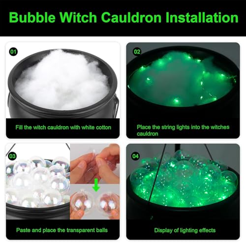 Halloween Cauldron on Tripod with Lights & Balls - Outdoor Witch Decor