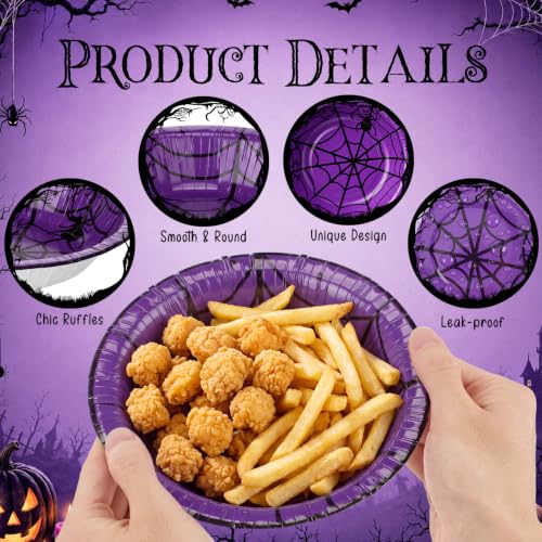 Halloween Spider Web Paper Bowls - 50 Pack 16 oz Disposable Snack & Salad Bowls - Variation of Spider Web