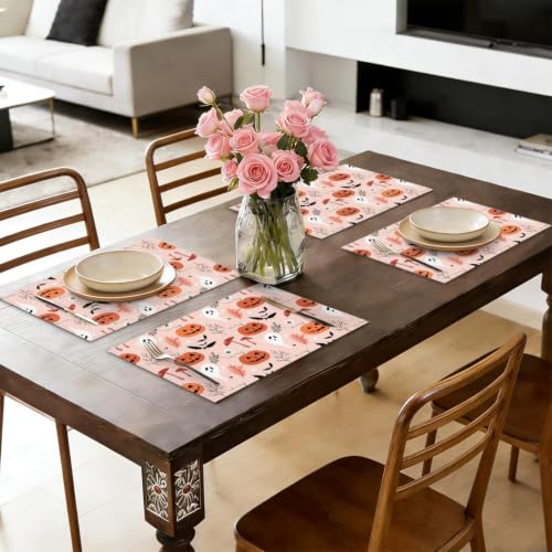 Halloween Farmhouse Placemats Set of 4 - Pumpkin Ghost Bat Seasonal Table Mats