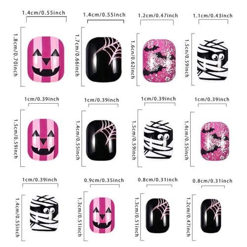 Halloween Press On Nails Purple Bat Design Fake Nails Short Square Full Cover - Reusable Ghost Mummy Style - Halloween Design 151