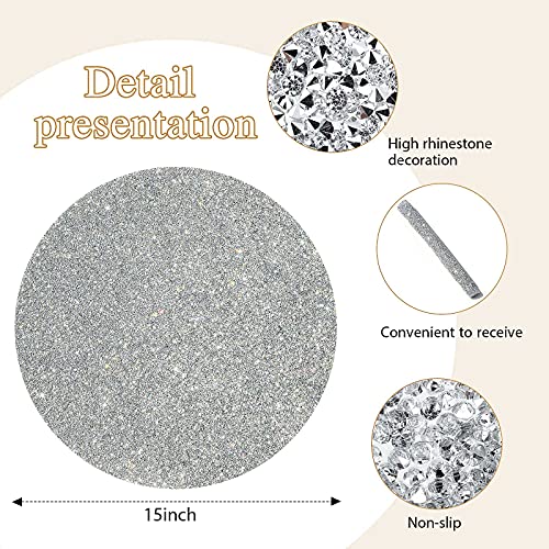 Blulu 8-Piece Silver Rhinestone Round Placemat 15 Inch Glitter Sparkle Table Decor