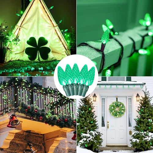 Green C6 LED Christmas Lights Outdoor - Festia 70 Bulb String, Waterproof & Connectable - St. Patrick's Day Decoration