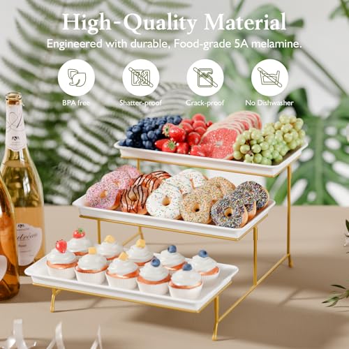Bumusty 3-Tier Melamine Serving Tray Set - Gold, 14 x 7 Inches