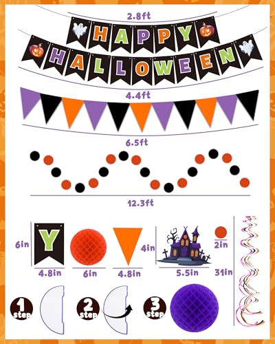 Halloween Party Decorations Kit - Banner, Bunting, Streamers & Poms - Indoor Halloween