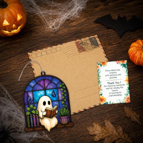 Bookish Ghost Ornament for Christmas Tree & Holiday Decor - Cozy Reading Scene