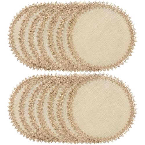 FunWheat Jute Lace Round Braided Placemats Set of 12 - 15 Inch Farmhouse Table Mats