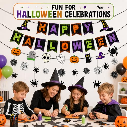 Halloween Spider Web Decoration Garland with Banner for Haunted House Indoor Decor