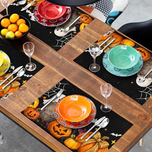 Halloween Placemat Set of 4 - Spooky Ghosts Pumpkins Cats Bats Web Table Mats