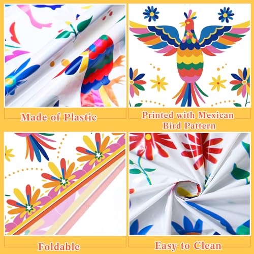 Bird Variation Cinco De Mayo Plastic Tablecloths - 3 Pack 54 x 108 Inch Mexican Fiesta Decor