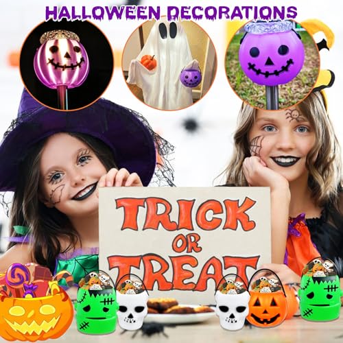14 Pack Mini Halloween Candy Holders Ghost Pumpkin Cauldron Buckets with Candy Bags & Ties