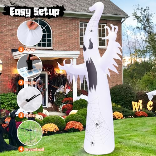 12 Ft Inflatable Ghost Halloween Decoration with LED Flame Lights Outdoor Yard Spooky Scene