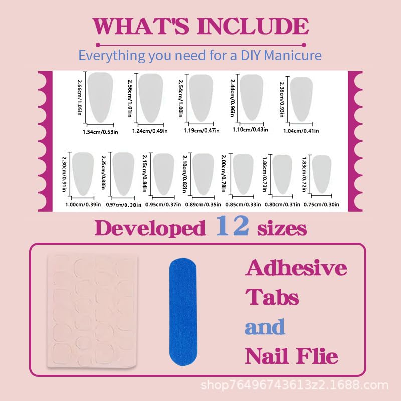 Medium Almond French Tip Press-On Nails Style 9 - Black Glitter Fake Nails, Reusable