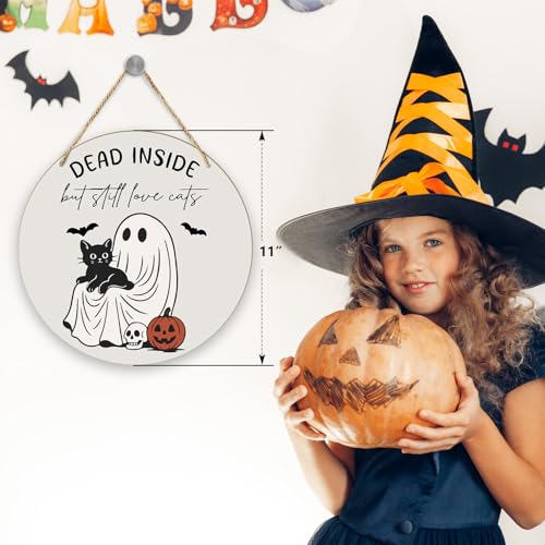 Halloween Wooden Sign - Dead Inside But Still Love Cat - Variation 01 Home Decor