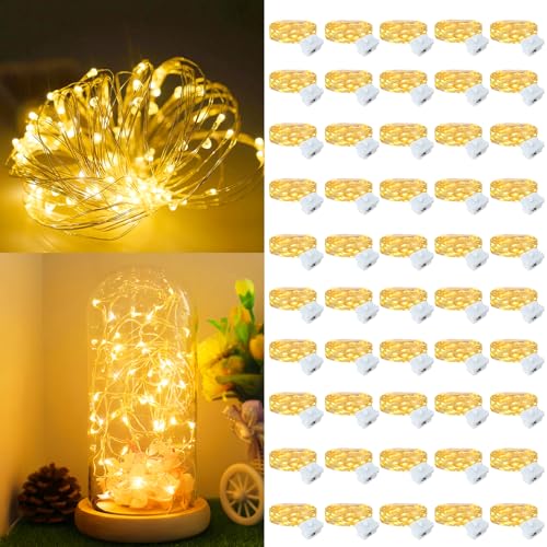 Warm White 50 Pack Battery Operated Fairy Lights 7ft 20 LEDs Waterproof Silver Wire for Weddings & Parties