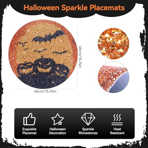 Halloween Round Placemats Set of 4 - Yellow Rhinestone Table Decor