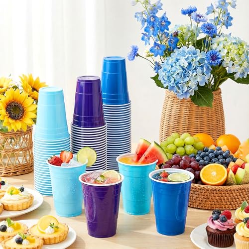 Blue Tone 200-Pack 16oz Disposable Plastic Cups Bulk for Parties and Events