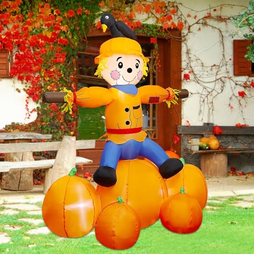 5FT Lighted Inflatable Fall Scarecrow Decoration for Yard and Garden