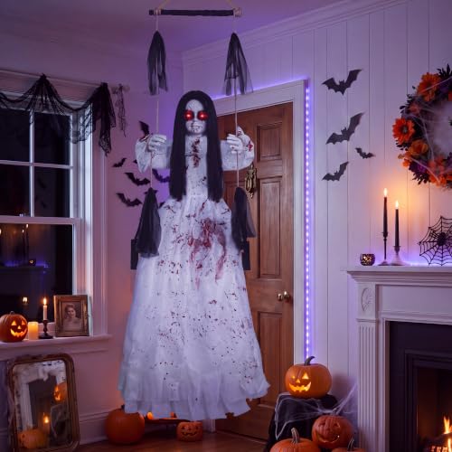 Outdoor Hanging Halloween Decorations with Sound and Fright Features - 4.4FT Swinging Girl