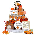 Fall Tiered Tray Decoration Set - Autumn Decor, Warm Style, 14 Pieces