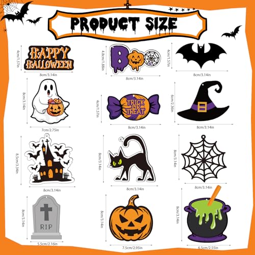 Halloween Tree Ornaments Set - 36 Wooden Decorations with Ropes - Halloween