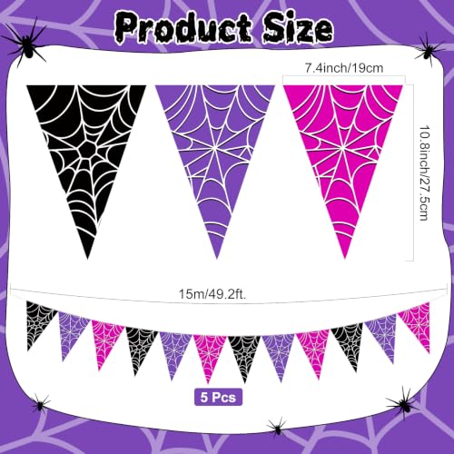 Halloween Spider Web Bunting Flags - Purple, 49.2 ft, 5 Pcs